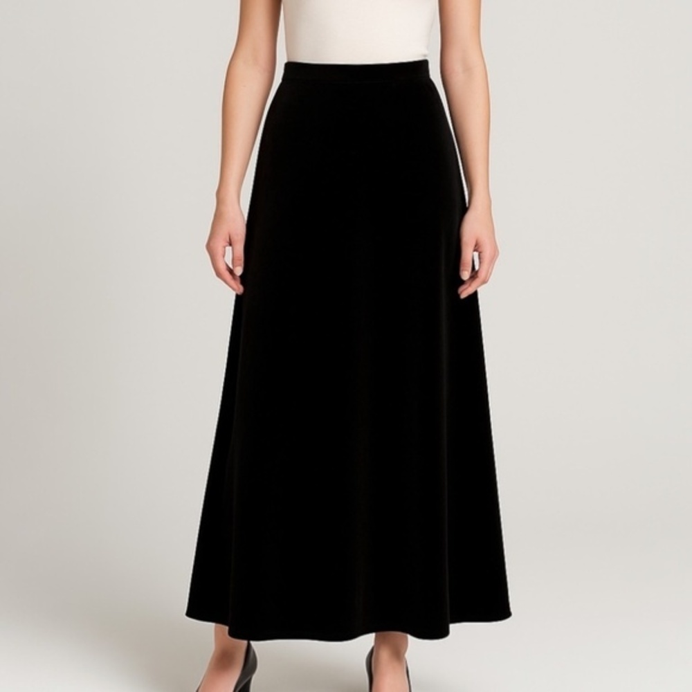 Vtg Lennie for Nina Leonard Maxi Skirt Women 8 Black Velvet A-Line Stretch Waist